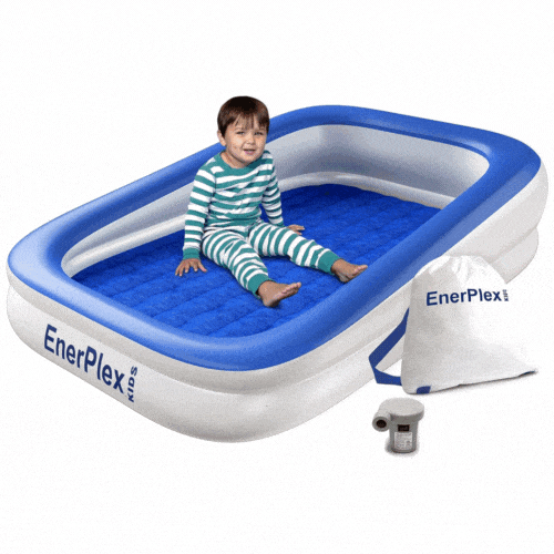 EnerPlex Kids Inflatable Travel Bed with High Speed Pump Built - Blue or Pink